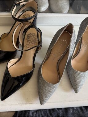 Black Patent Ankle-Strap Heels  & Silver diamond HEELS ** Today only ***